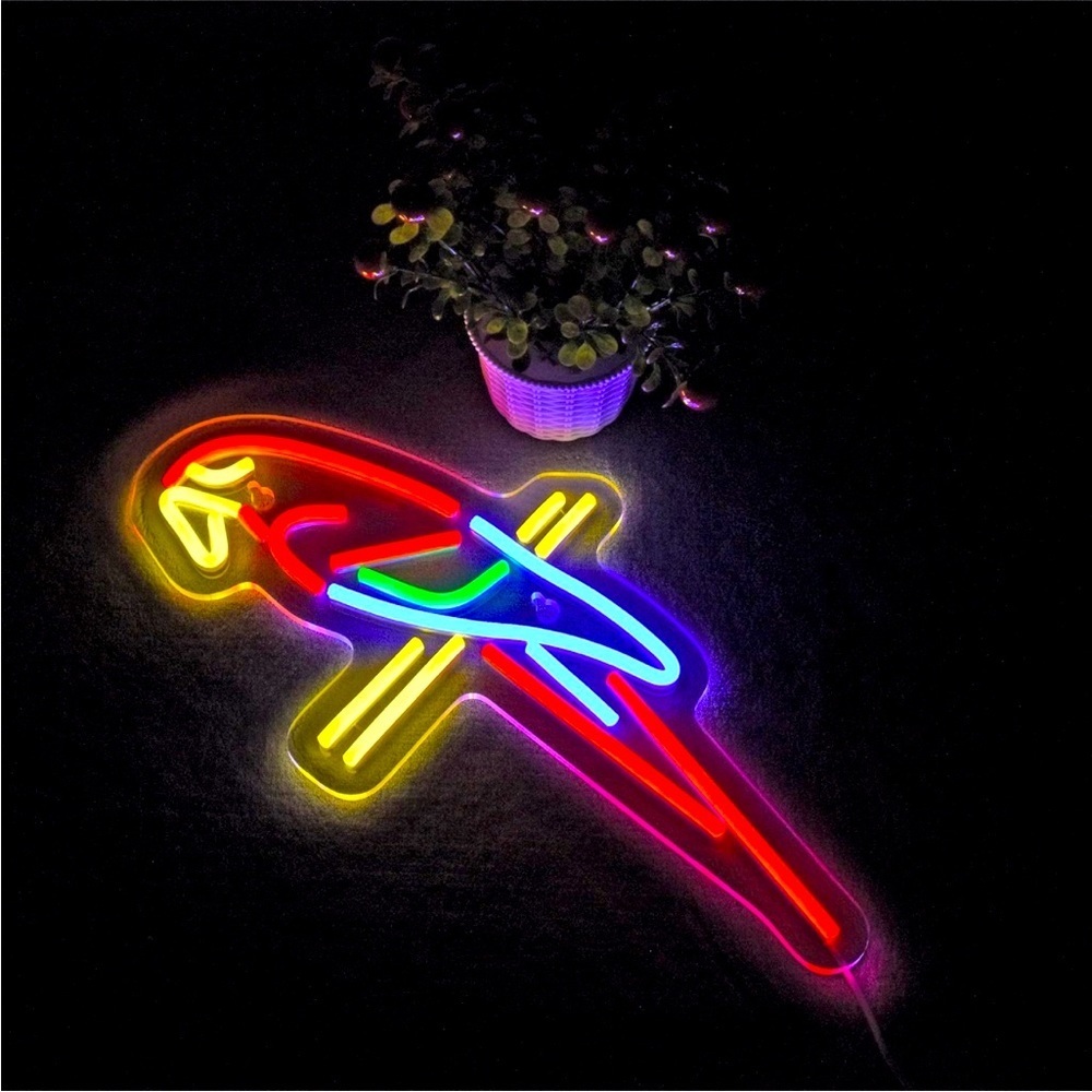 Neon Scarlet Macaw Parrot Bird Animal Pet Lover LED Light Wall Room Patio Decor - Picture 2 of 4